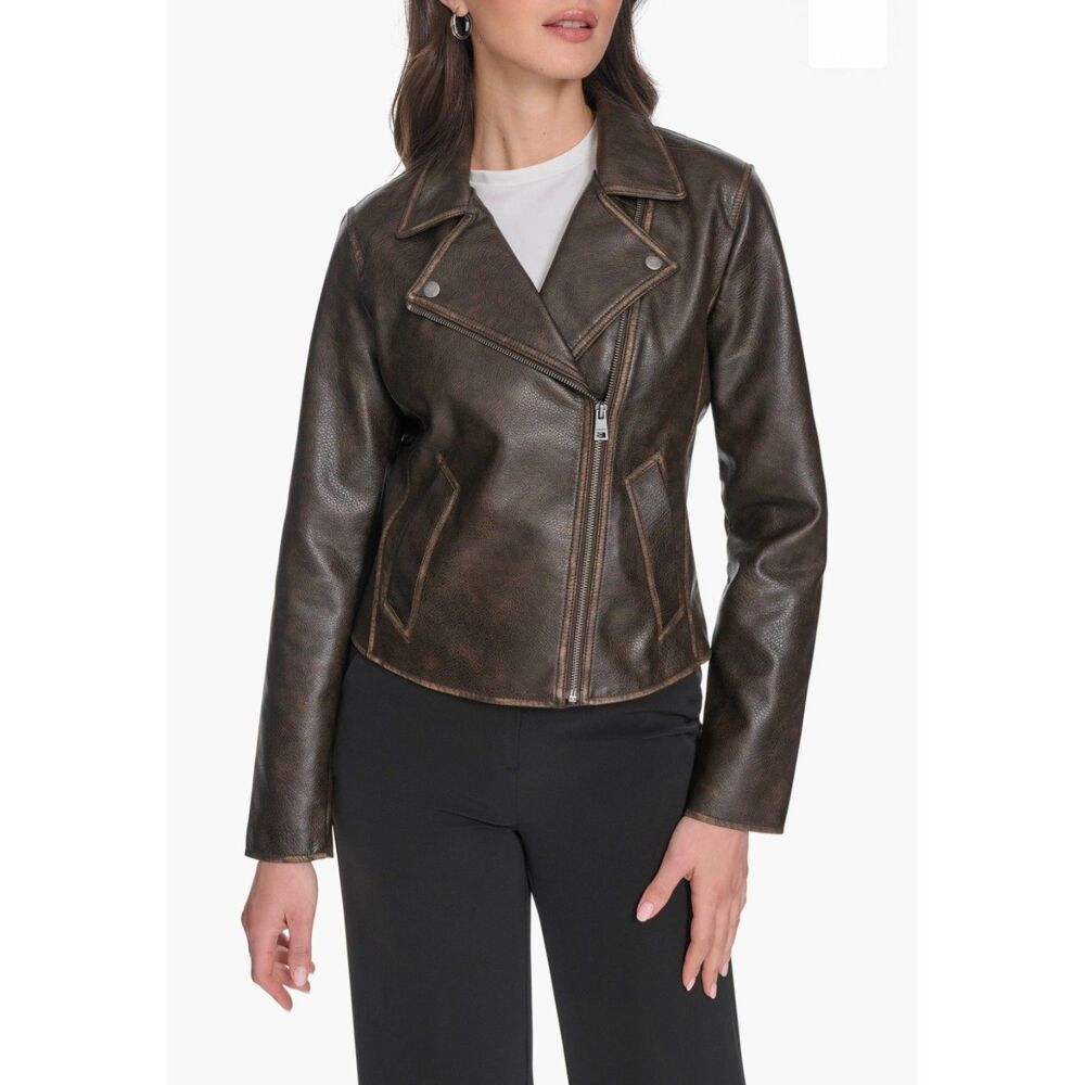 Levi's Brown Essential Faux Leather Moto Jacket Size L NWT